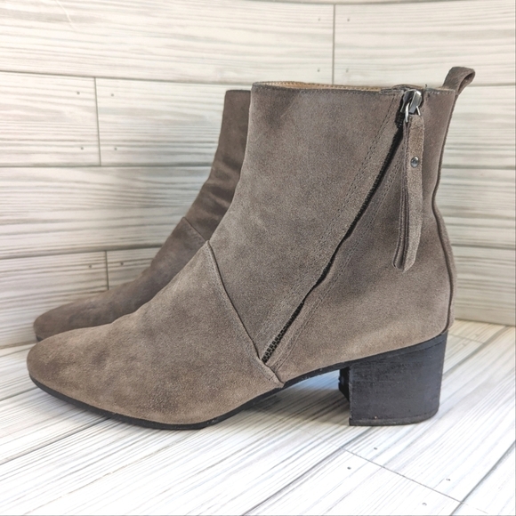 Banana Republic Stacked Heel Suede Boots with Side Zipper in Taupe Size 9.5 - Picture 6 of 10